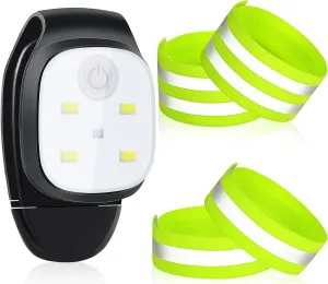 Weewooday Running Light Set Include 4 Pcs Running Reflective Bands and 1 Pack Running Light with 4 Modes USB Rechargeable Clip on LED Dog Lights for Night Walking Running Camping Hiking Adventure
