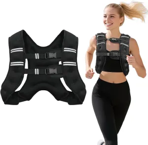 Weighted Vest 8/12/16/20 Lb Weight Vest for Woman Men Sport Weighted Vest with Reflective Stripe Adjustable Buckle Straps Back Mesh Pocket for Workout Strength Training Walking Running