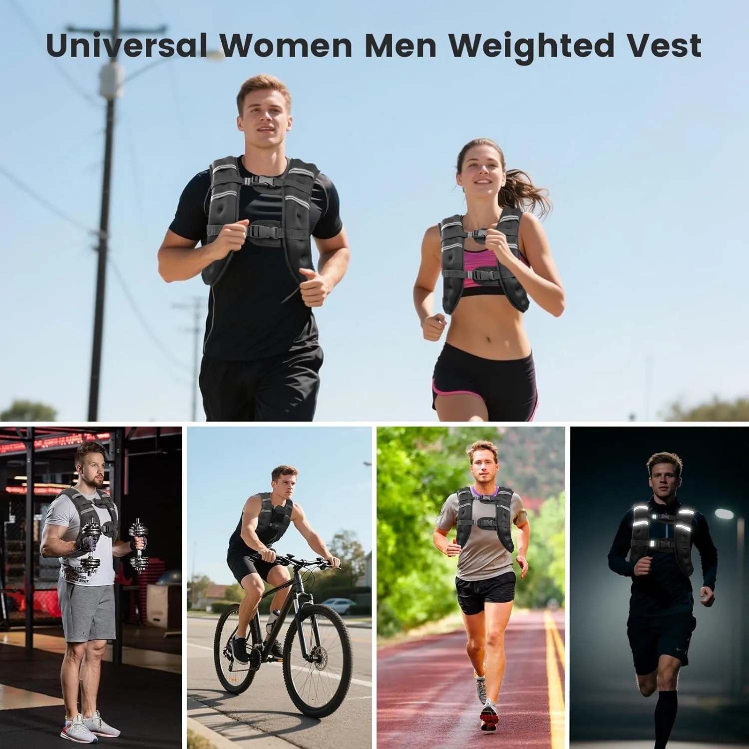 Weighted Vest for Woman Men, 8 12 16 20 Lbs Weight Vest with Reflective Stripe Double Adjustable Buckle Straps Back Mesh Pocket for Workout Strength Training Walking Jogging Running