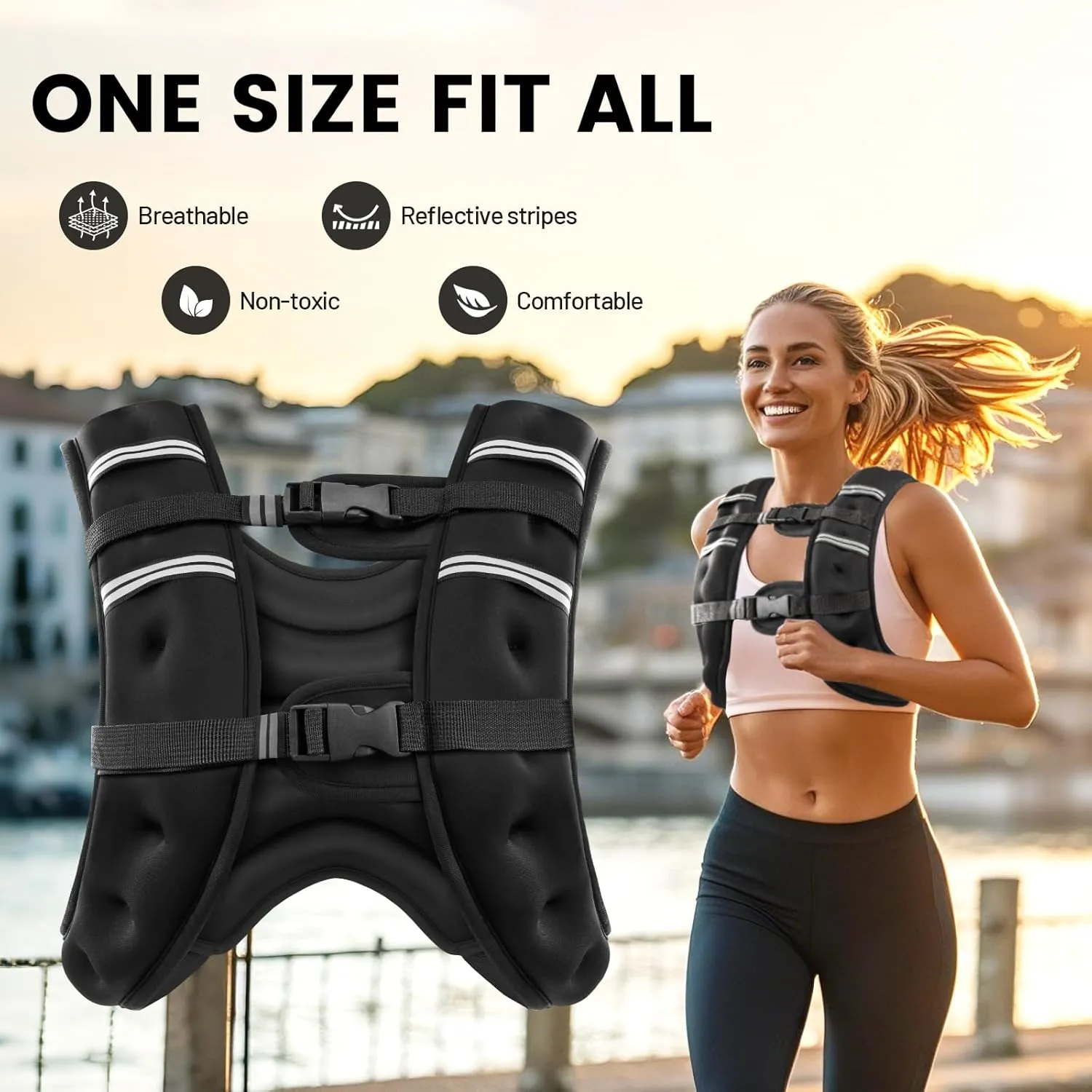 Weighted Vest for Woman Men, 8 12 16 20 Lbs Weight Vest with Reflective Stripe Double Adjustable Buckle Straps Back Mesh Pocket for Workout Strength Training Walking Jogging Running