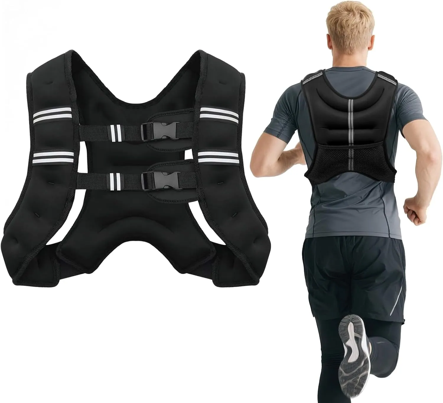 Weighted Vest for Woman Men, 8 12 16 20 Lbs Weight Vest with Reflective Stripe Double Adjustable Buckle Straps Back Mesh Pocket for Workout Strength Training Walking Jogging Running