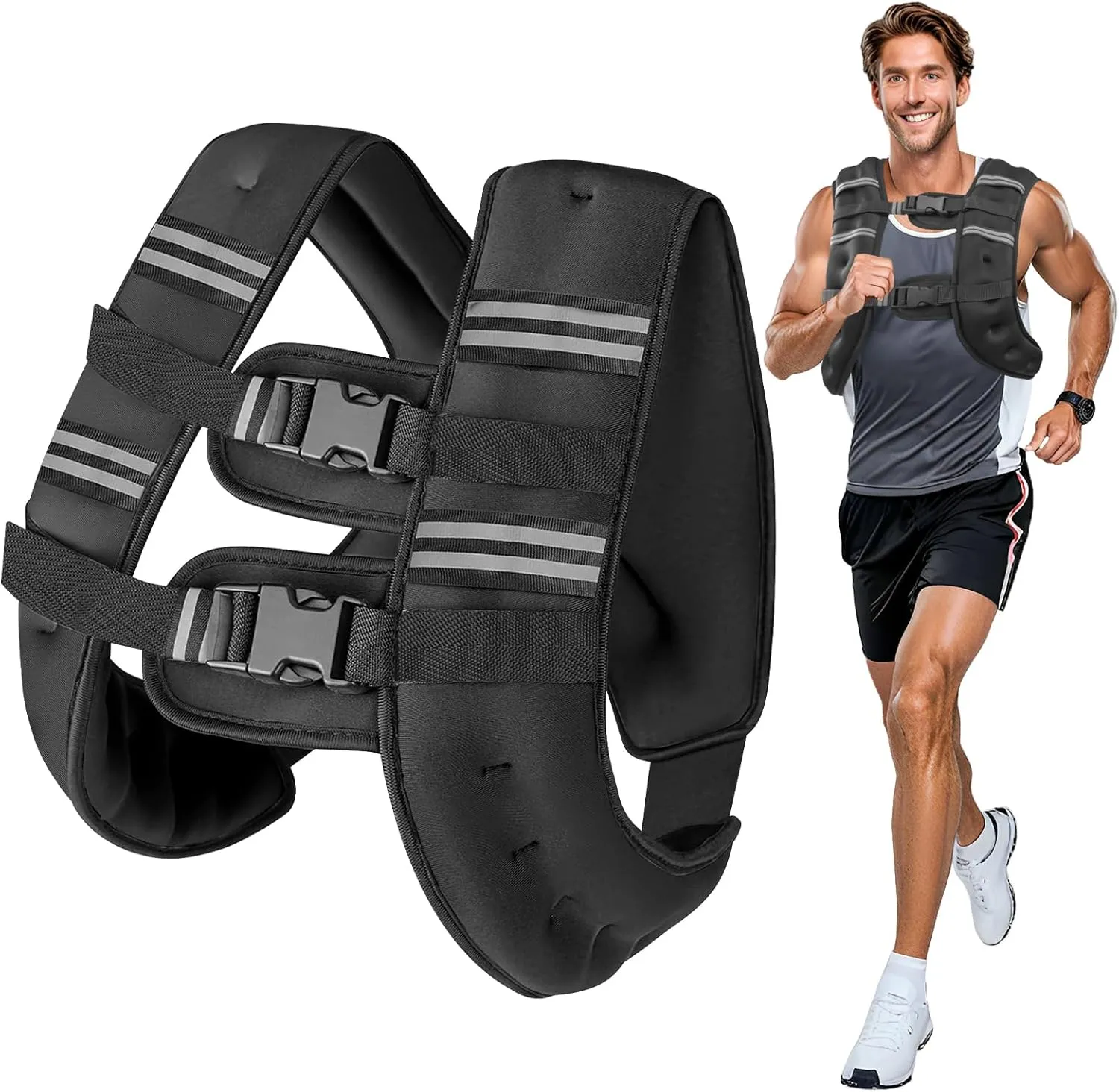 Weighted Vest for Woman Men, 8 12 16 20 Lbs Weight Vest with Reflective Stripe Double Adjustable Buckle Straps Back Mesh Pocket for Workout Strength Training Walking Jogging Running