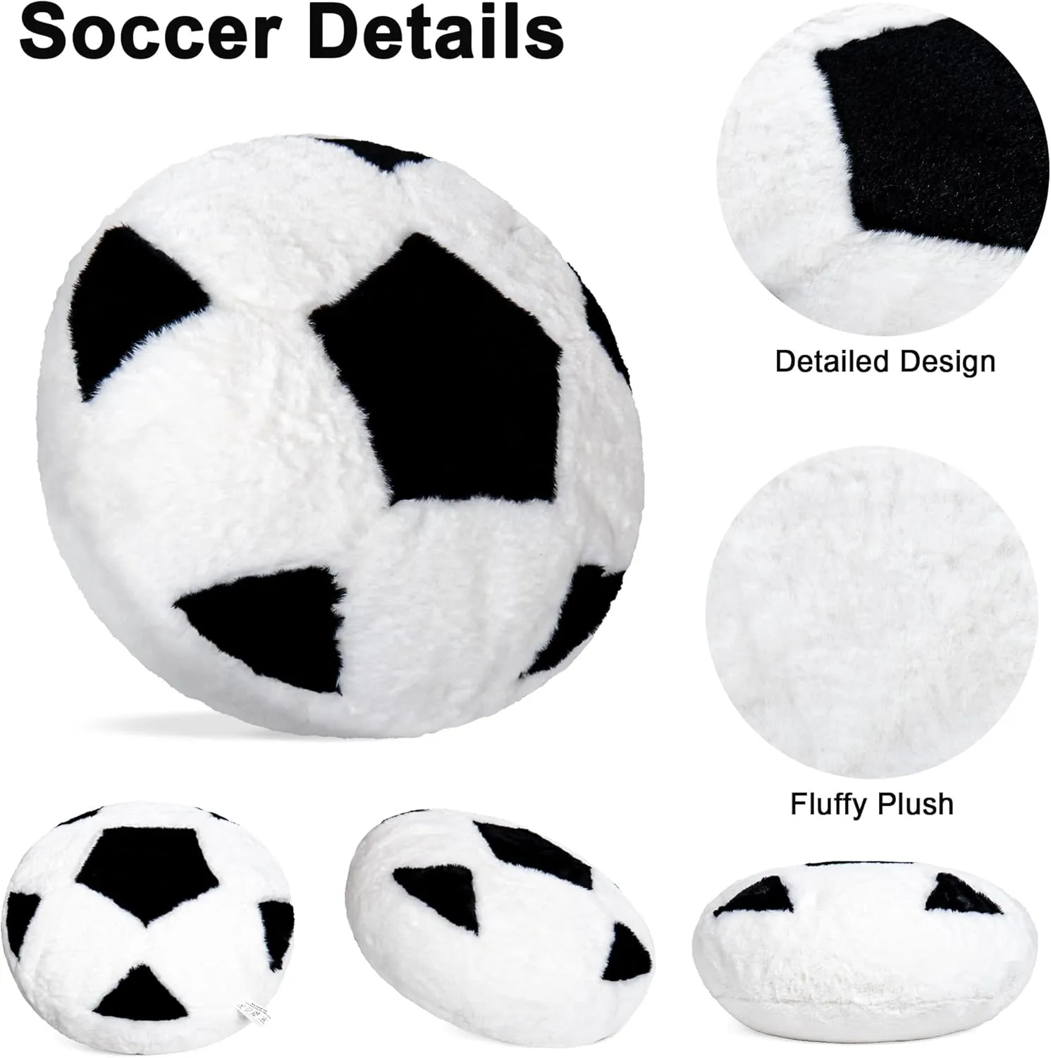 Wepop 18 Inch Fluffy Soccer Ball Pillow - Soft Plush Stuffed Animal Toy for Kids, Boys & Girls, Soccer Fans, Huggable Gift for Birthday, Christmas & Home Décor, Bedroom, Game Room, Sports Theme Party