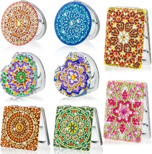Wesiti 8 Pcs Mandala Makeup Diamond Painting Mirror Crystal DIY Diamond Painting Art Kit for Home Office Wall Christmas Decoration Crafts Birthday Gifts Beginner Adult, Assorted Colors 4 Shapes