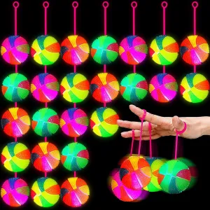 Wettarn 24 Pcs 2.6 Inch Bouncy Light up Ball LED Flashing Spiky Sensory Stress Balls Fidget Sensory Glow Toys Carnival Prizes Bulk Party Favor Valentine Gifts Autistic Pride Day(Basketball)