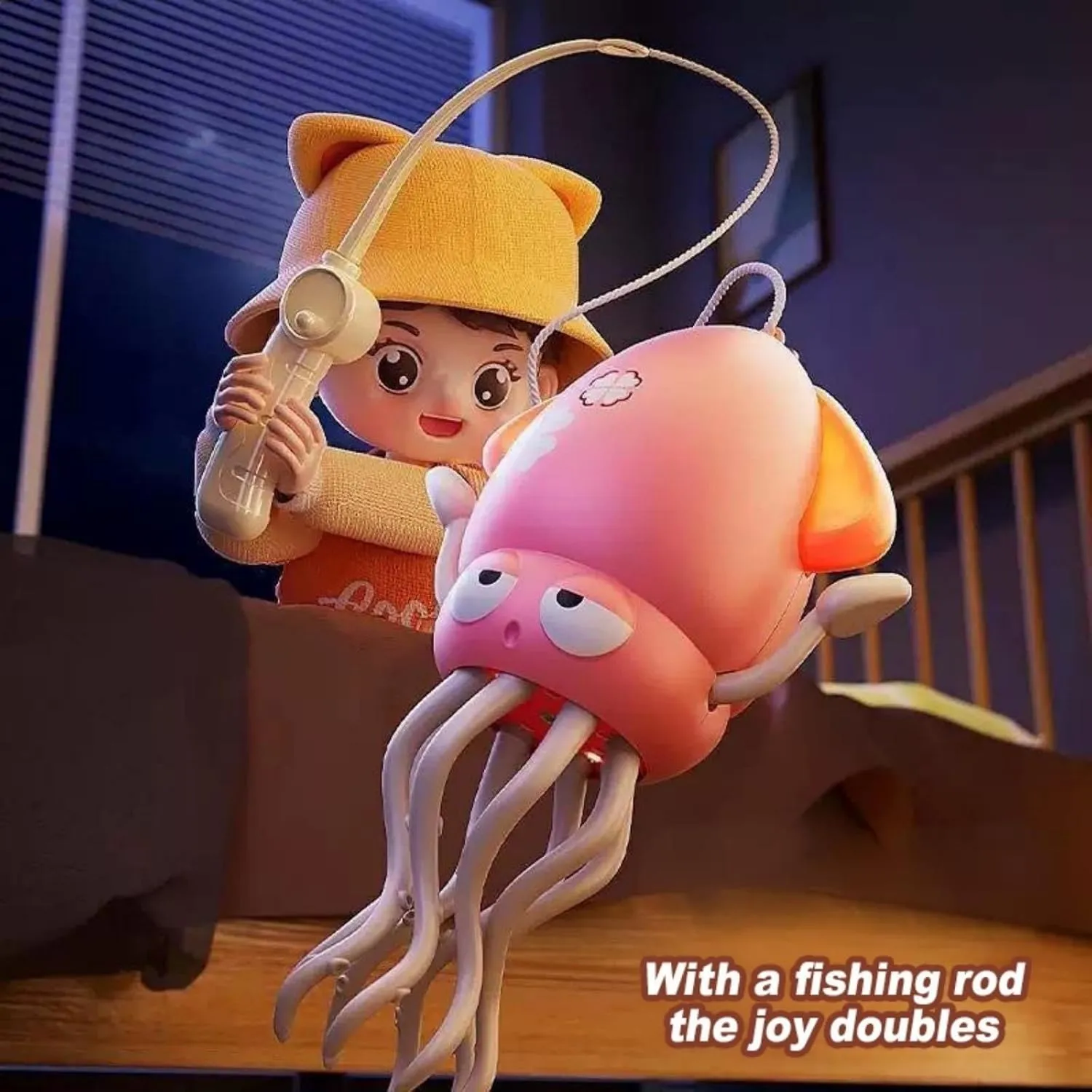 Wiggly Wonder Octopus, Smart Tentacle Explorer, Electric Dancing Octopus Toy, Rechargeable USB Squid, with Fishing Rod, Electric Crawling Magic with Lights & Music Sensor (Green)