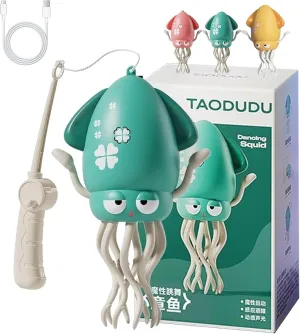 Wiggly Wonder Octopus, Smart Tentacle Explorer, Electric Dancing Octopus Toy, Rechargeable USB Squid, with Fishing Rod, Electric Crawling Magic with Lights & Music Sensor (Green)