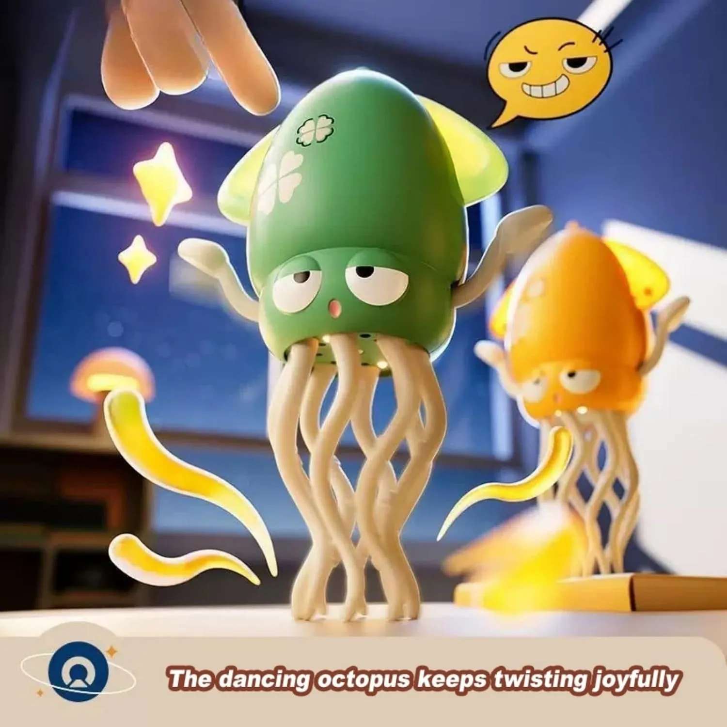 Wiggly Wonder Octopus, Smart Tentacle Explorer, Electric Dancing Octopus Toy, Rechargeable USB Squid, with Fishing Rod, Electric Crawling Magic with Lights & Music Sensor (Green)