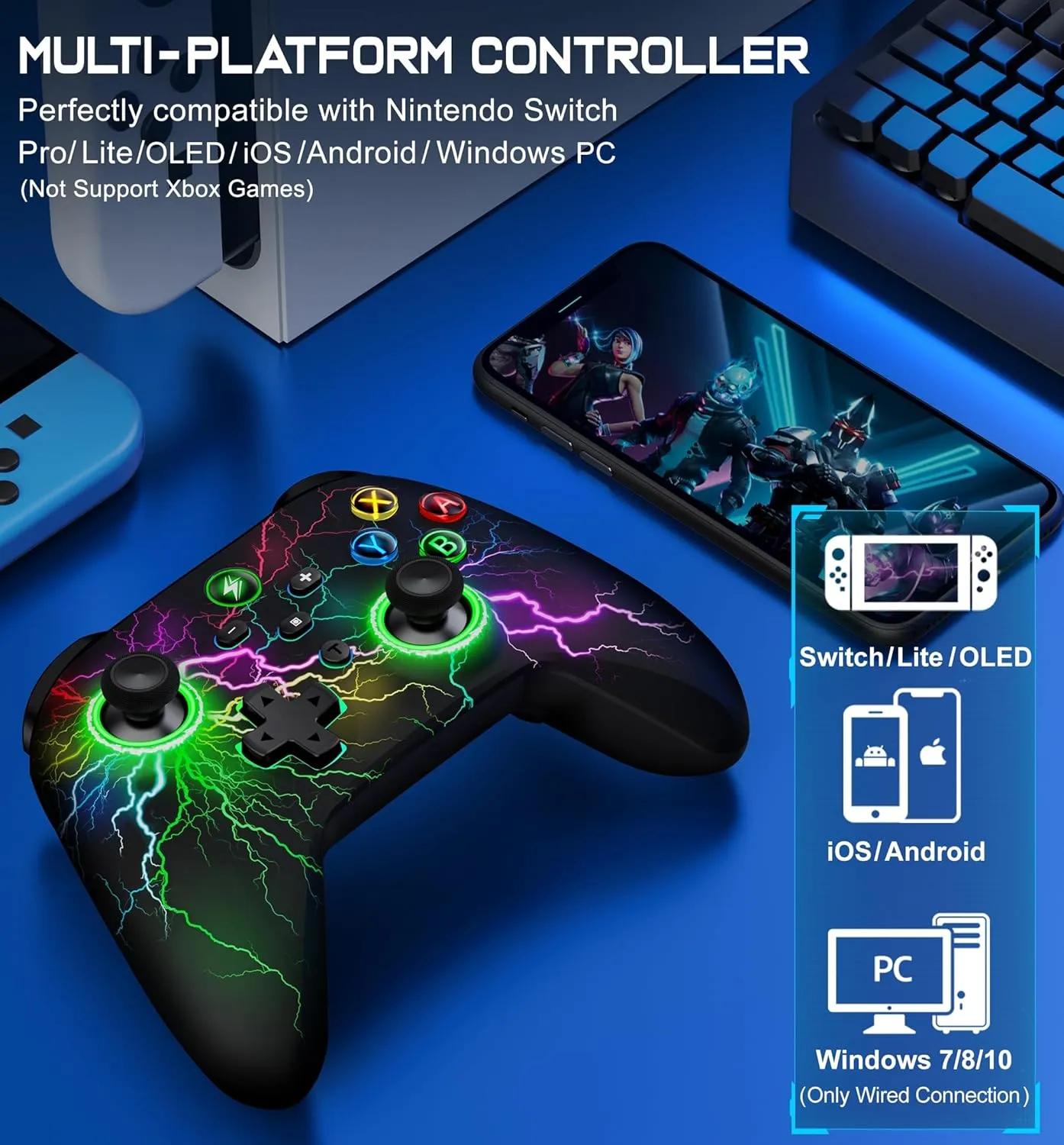 Wireless Switch Pro Controller for Nintendo Switch Controller/Lite/OLED, LED Wired PC Game Joysticks-Wireless iOS/Android Remote, Nintendo Switch Accessories Set Controller Interactive Gaming Figures