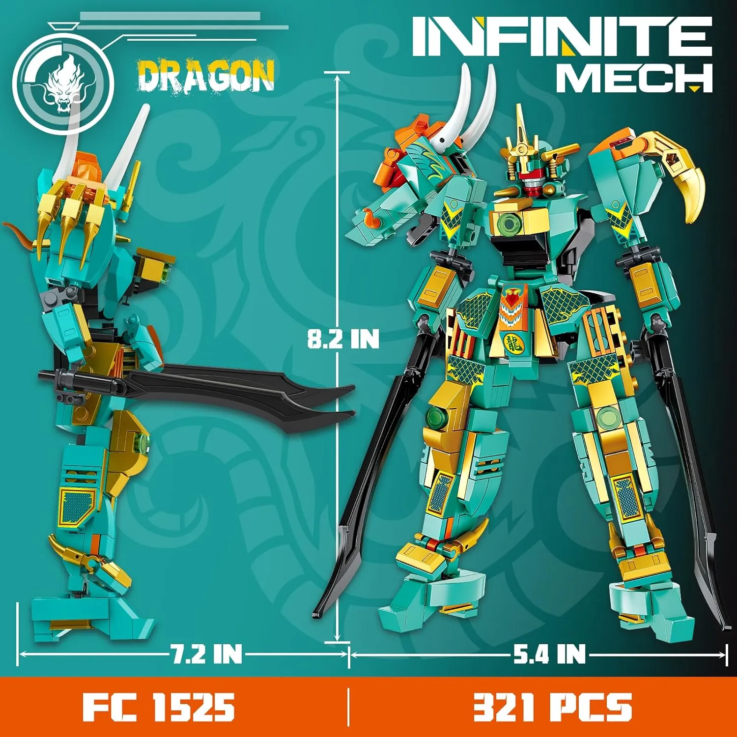WishaLife Ninja Mech Dragon Robot Warrior Building Blocks Set, Creative Action Figure Toy Gift for Kids, Boys, Girls Ages 6 and Up (1263 Pieces)