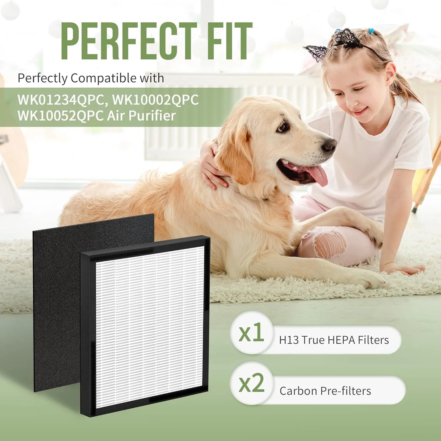 WK01234QPC Filter Replacement Kit Compatible with Oreck Air Pu-rifier WK01234QPC Air Filter, Fits WK10002QPC and Plus Pet WK10052QPC Models, Contains 1 HEPA Filter & 2 Carbon Pre-Filters