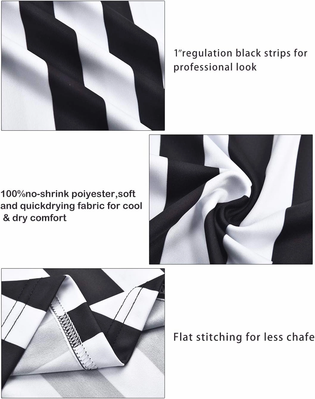 Women's Official Black & White Strip Referee Shirt V-Neck Referee Jersey, Ref Whistle 12Pcs Set Refs