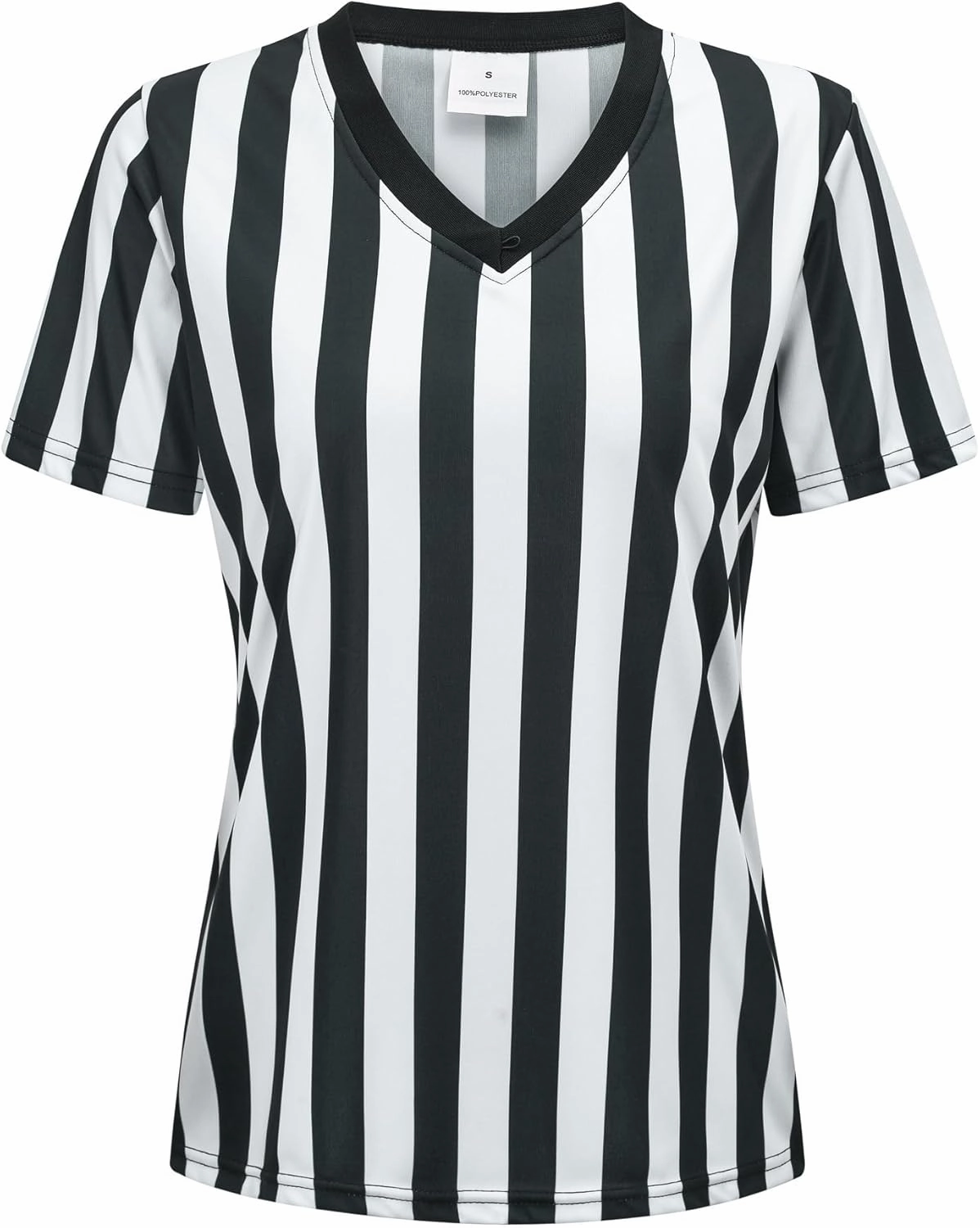 Women's Official Black & White Strip Referee Shirt V-Neck Referee Jersey, Ref Whistle 12Pcs Set Refs