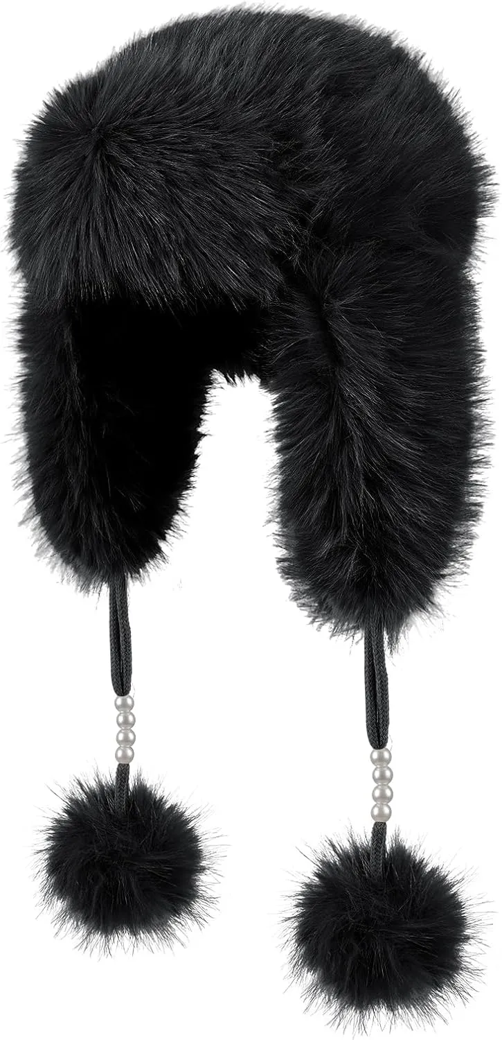 Women's Faux Fur Hats Winter Trooper Trapper Hats Cossak Russian Style Warm Winter Hats Hunting Hat Aviator Ski Hats