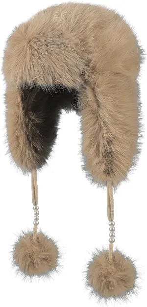 Women's Faux Fur Hats Winter Trooper Trapper Hats Cossak Russian Style Warm Winter Hats Hunting Hat Aviator Ski Hats