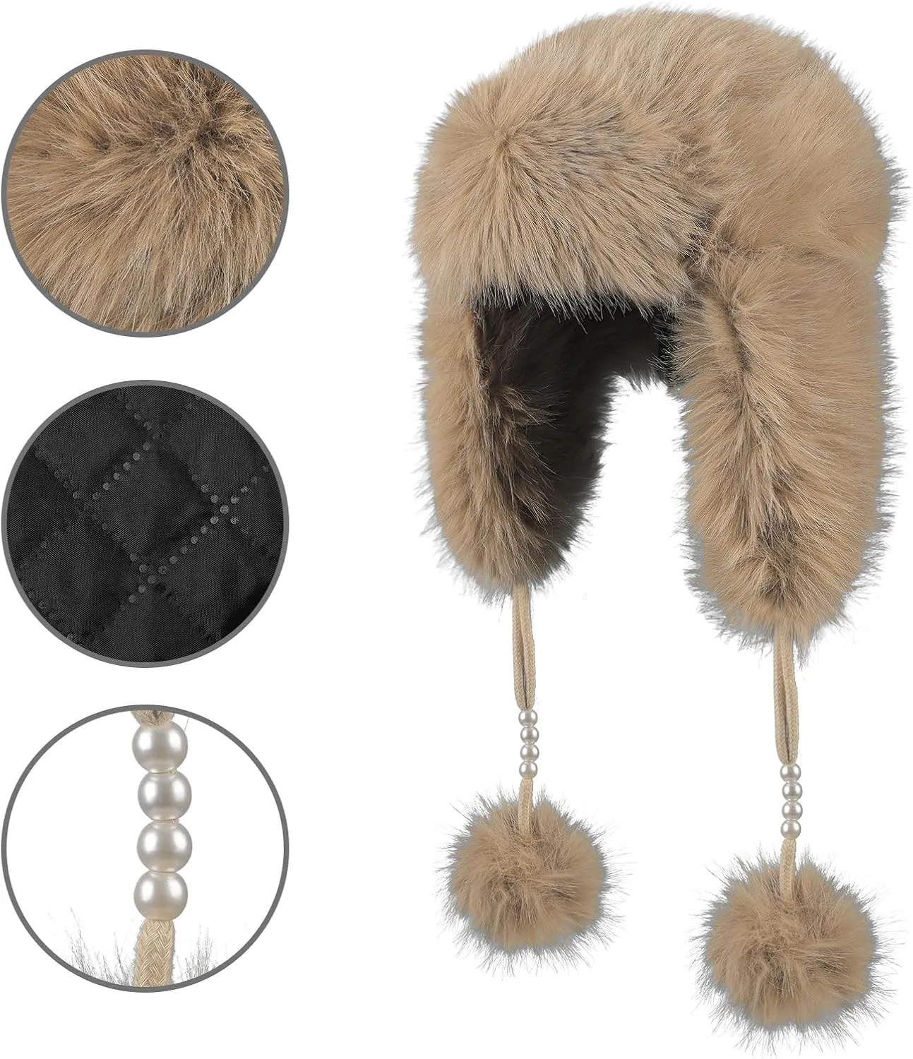 Women's Faux Fur Hats Winter Trooper Trapper Hats Cossak Russian Style Warm Winter Hats Hunting Hat Aviator Ski Hats
