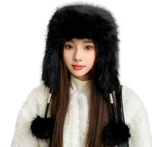 Women's Faux Fur Hats Winter Trooper Trapper Hats Cossak Russian Style Warm Winter Hats Hunting Hat Aviator Ski Hats