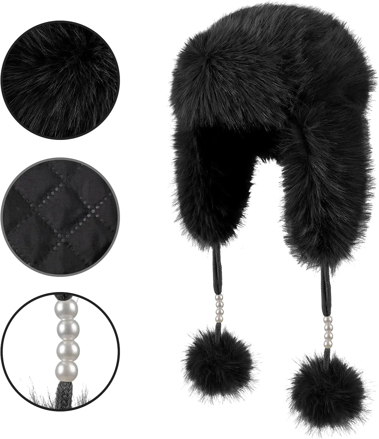 Women's Faux Fur Hats Winter Trooper Trapper Hats Cossak Russian Style Warm Winter Hats Hunting Hat Aviator Ski Hats