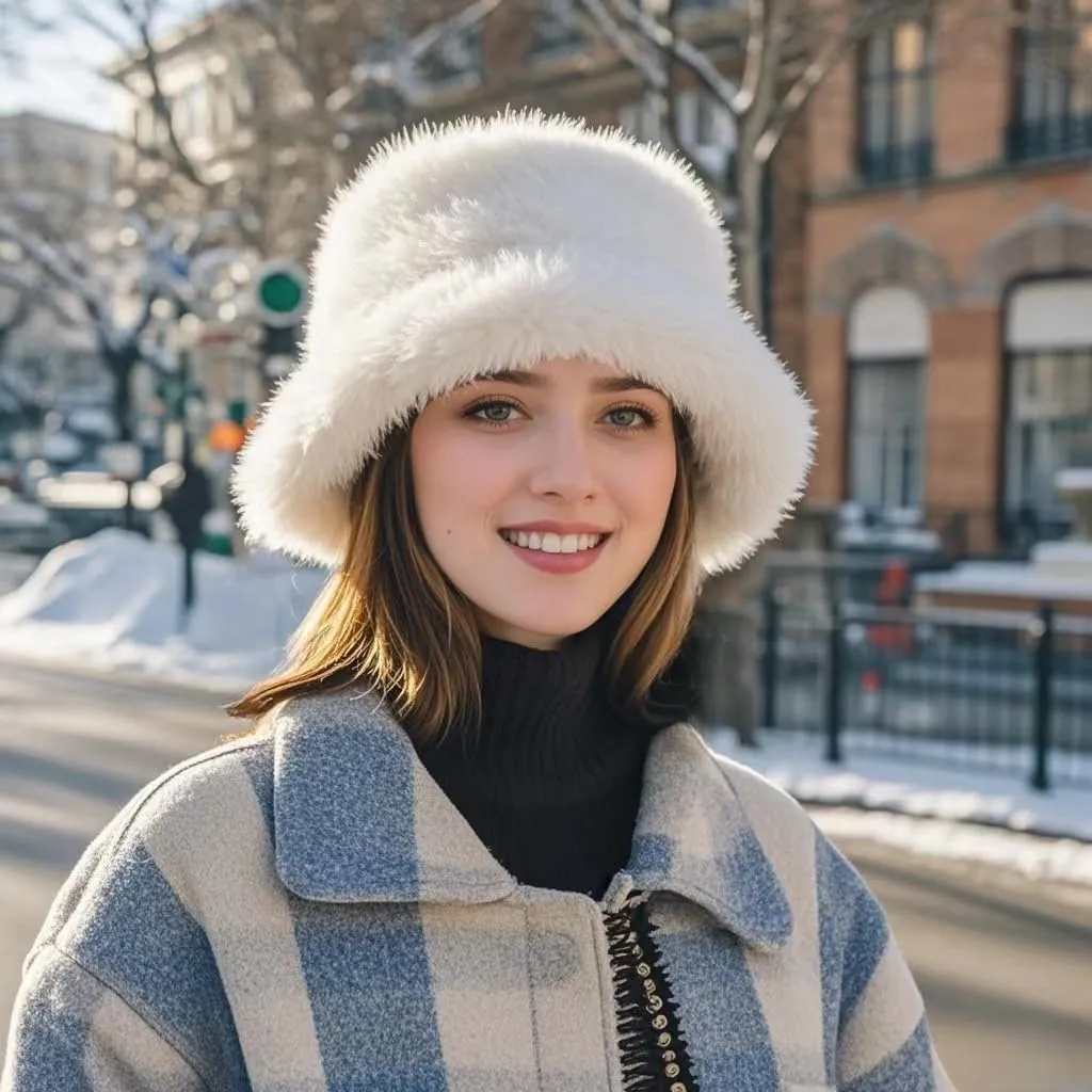Women's Winter Faux Fur Fuzzy Warm Bucket Hat Furry Fisherman Plush Hats for Women