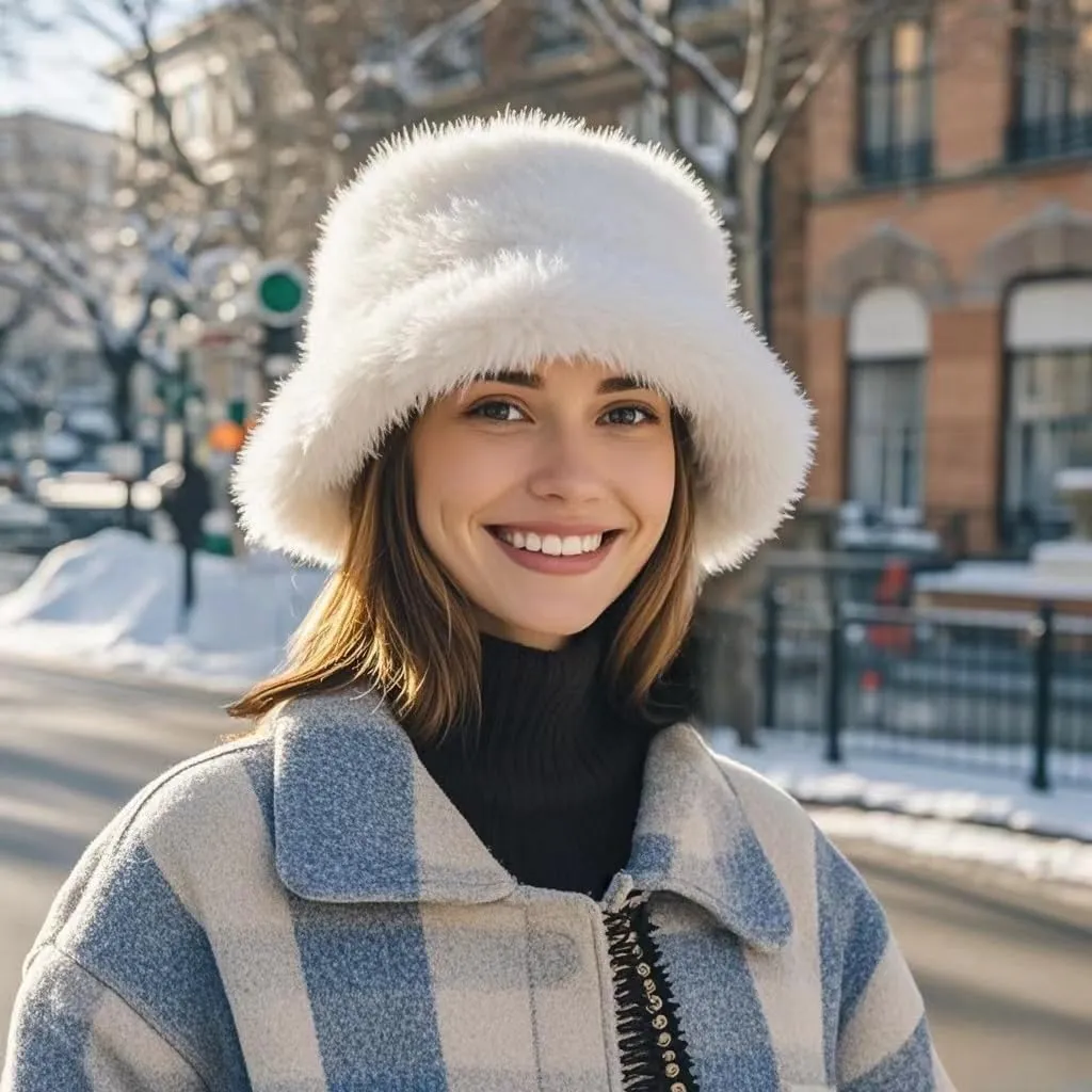 Women's Winter Faux Fur Fuzzy Warm Bucket Hat Furry Fisherman Plush Hats for Women