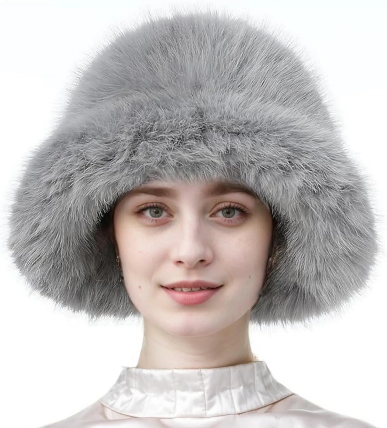 Women's Winter Faux Fur Fuzzy Warm Bucket Hat Furry Fisherman Plush Hats for Women