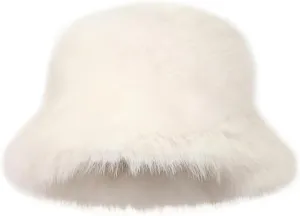Women's Winter Faux Fur Fuzzy Warm Bucket Hat Furry Fisherman Plush Hats for Women