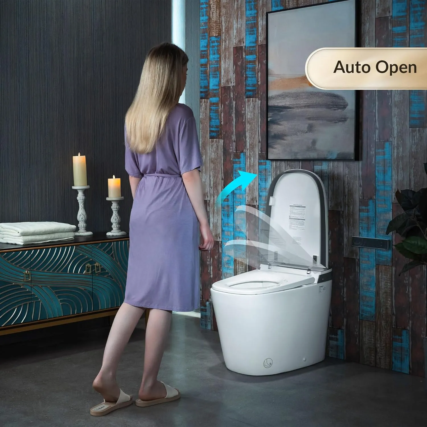 WOODBRIDGE Smart Bidet Toilet 1.28 GPF Dual Flush, Auto Open & Close, Auto Flush, Foot Sensor,1000 Gram MaP Flushing Score,Movement Drying,Heated Seat,ADA Chair Height and Cleaning Foam Dispenser