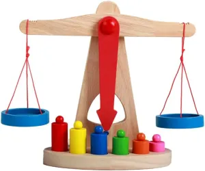 Wooden Balance Scale Toy for Kids - Early Educational Plaything, Teaching Tool for Numerical Calculation, Assorted Colors, 9.44 X 8.66 X 3.74 Inches