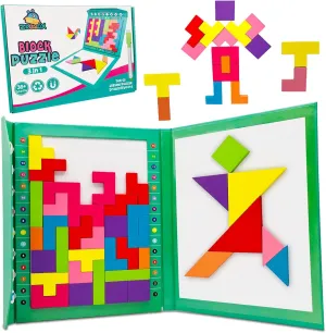 Wooden Blocks Brain Teaser Magnetic Puzzle Game, Board Games for Kids 8-12, Montessori Toys Puzzles for Kids Ages 8-10, Tangram Jigsaw Intelligence Colorful 3D Russian Blocks Game, Gift for Ages 7 