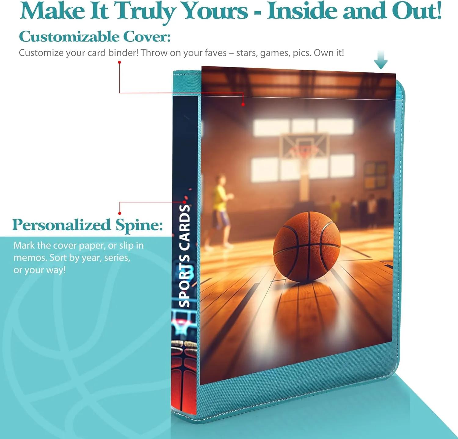 WOT I Customizable Card Binder with Clear Front-to-Side Cover, 900 Pocket Trading Card Binder with Double-Sided Sleeves & Zipper, Card Carrying Case for Baseball/Football Cards, Blue