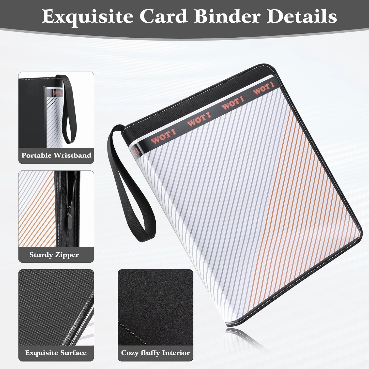 WOT I Customizable Card Binder with Clear Front-to-Side Cover, 900 Pocket Trading Card Binder with Double-Sided Sleeves & Zipper, Card Carrying Case for Baseball/Football Cards, Black