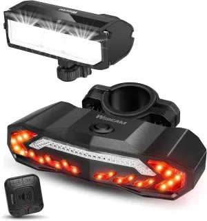 WSDCAM Bike Light Set with Bike Horn Alarm, Remote Control Bike Tail Light with Turn Signals and Brake Light Bike Alarm Horn, Bike Headlight for Night Riding, Rechargeable Rear and Front Bike Light