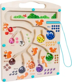 Wudly Magnetic Puzzles for Toddlers 3-5, Educational Magnetic Color and Number Maze, Interactive Wooden Magnetic Maze Board for Kids, Early Learning Toy for Preschoolers