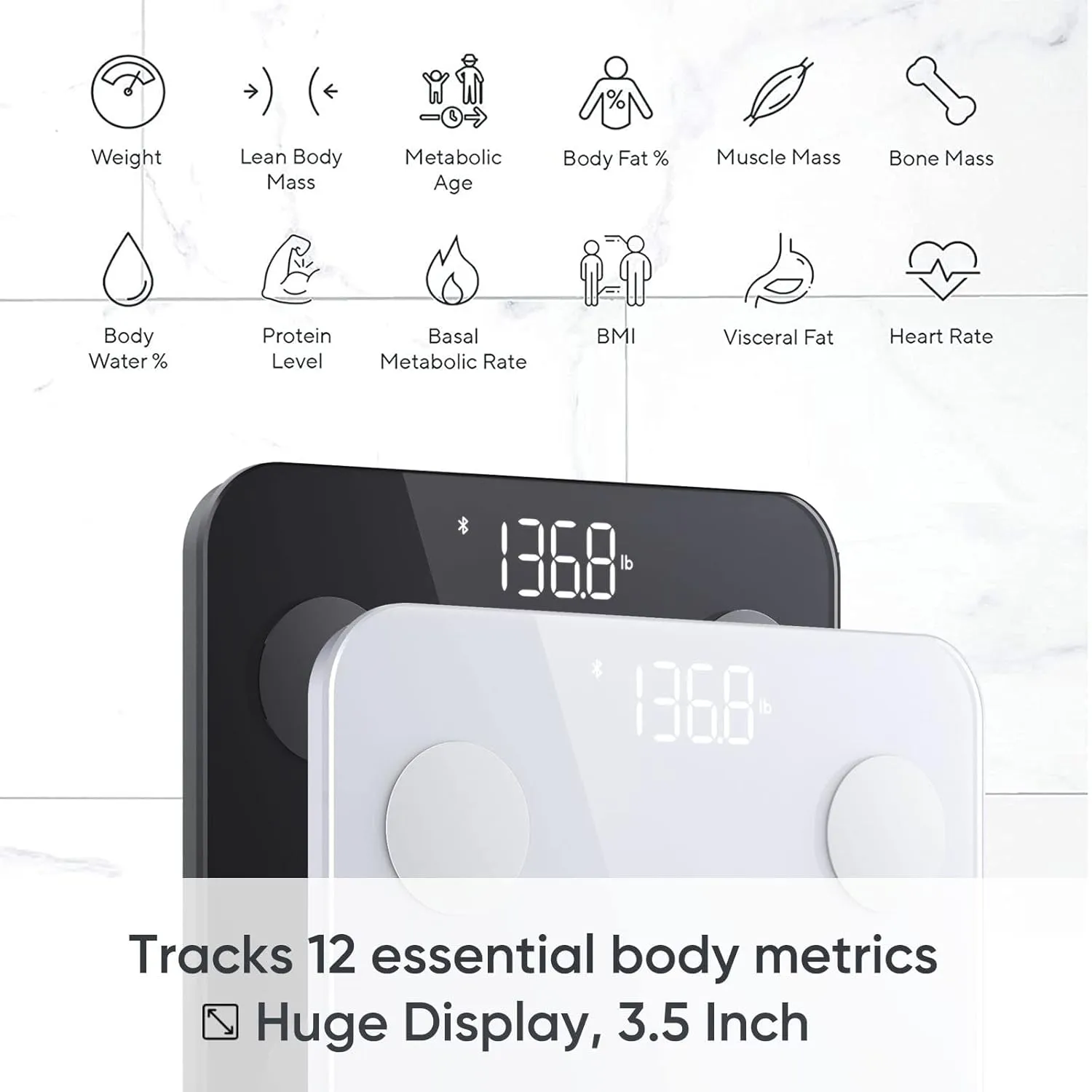 Wyze Scale S, Scale for Body Weight, FSA HSA Eligible, Digital Bathroom Scale for Body Fat, BMI, Muscle, Heart Rate, Body Composition Analyzer with App, Batteries Included, Bluetooth, 400 lb, Black