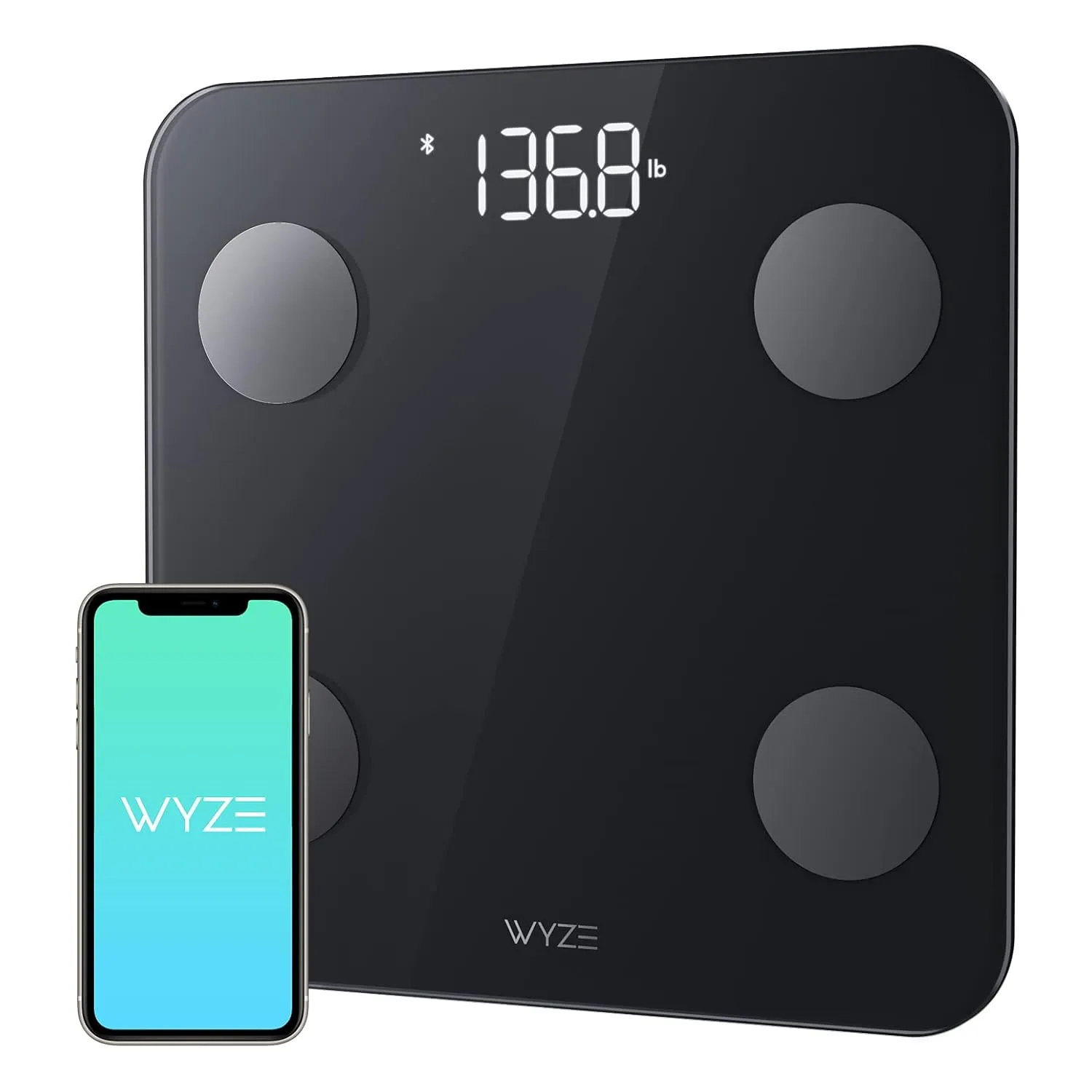 Wyze Scale S, Scale for Body Weight, FSA HSA Eligible, Digital Bathroom Scale for Body Fat, BMI, Muscle, Heart Rate, Body Composition Analyzer with App, Batteries Included, Bluetooth, 400 lb, Black