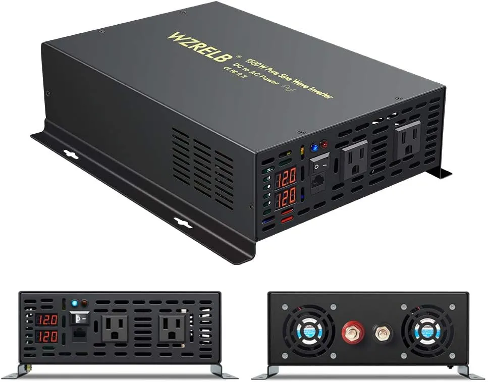 WZRELB 1500W 12VDC 120VAC Pure Sine Wave Power Inverter with 2 AC Outlets Wired Remote Control Car Inverter (RBP-150012WR)