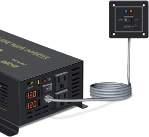 WZRELB 800W 12V 120V Pure Sine Wave Power Inverter with 2 AC Outlets Wired Remote Control (RBP-80012WR)