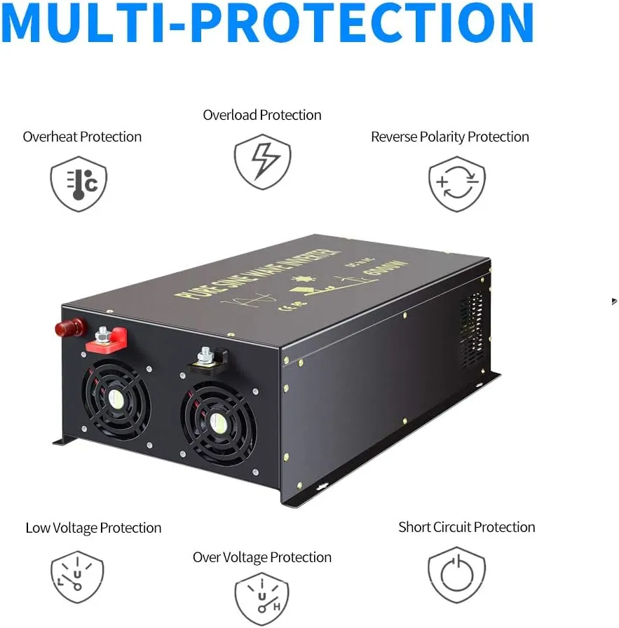 WZRELB Pure Sine Wave 6000W (10000W Surge) 24VDC 120VAC Power Inverter - Solar, RV (RBP-600024S)