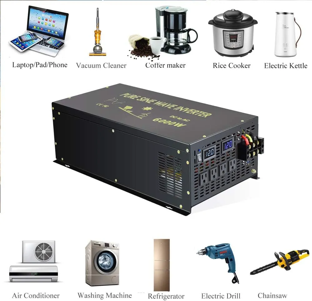 WZRELB Pure Sine Wave 6000W (10000W Surge) 24VDC 120VAC Power Inverter - Solar, RV (RBP-600024S)