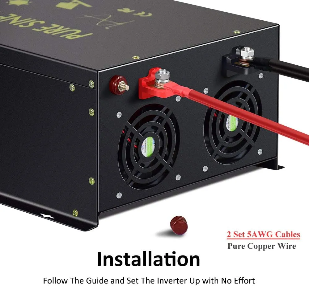 WZRELB Pure Sine Wave 6000W (10000W Surge) 24VDC 120VAC Power Inverter - Solar, RV (RBP-600024S)