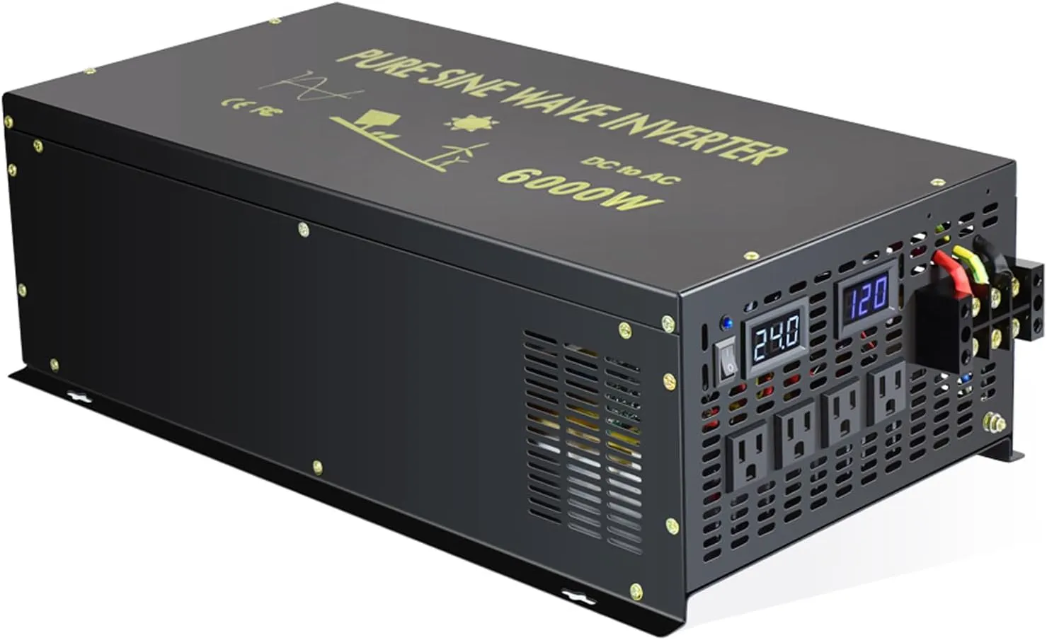 WZRELB Pure Sine Wave 6000W (10000W Surge) 24VDC 120VAC Power Inverter - Solar, RV (RBP-600024S)