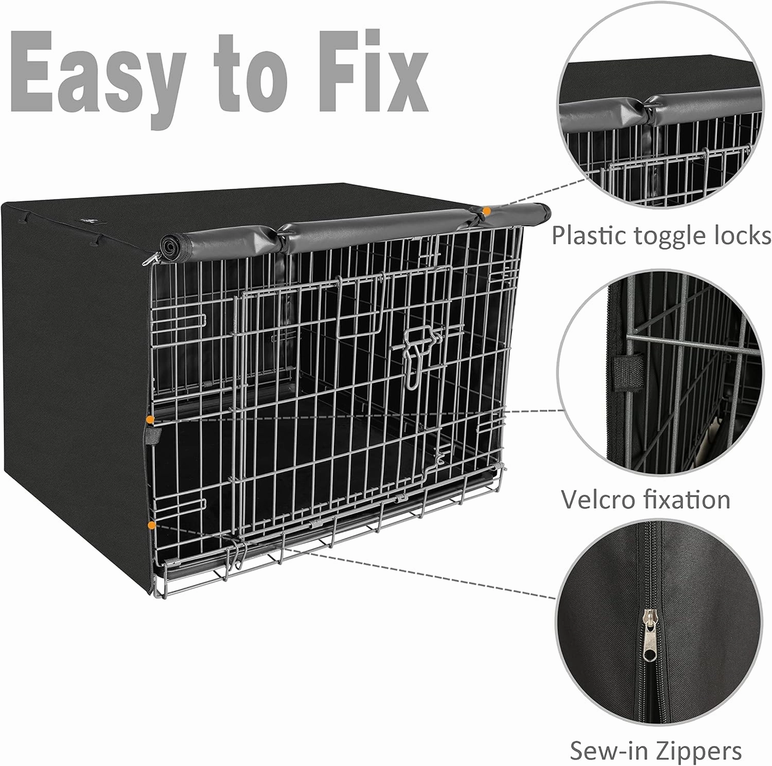 X-ZONE PET Double Door Dog Crate Cover - Polyester Pet Kennel Cover (Fits 24 30 36 42 48 inches Wire Crate) (42 Inch, Black)