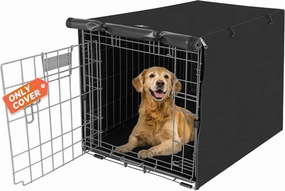 X-ZONE PET Double Door Dog Crate Cover - Polyester Pet Kennel Cover (Fits 24 30 36 42 48 inches Wire Crate) (42 Inch, Black)