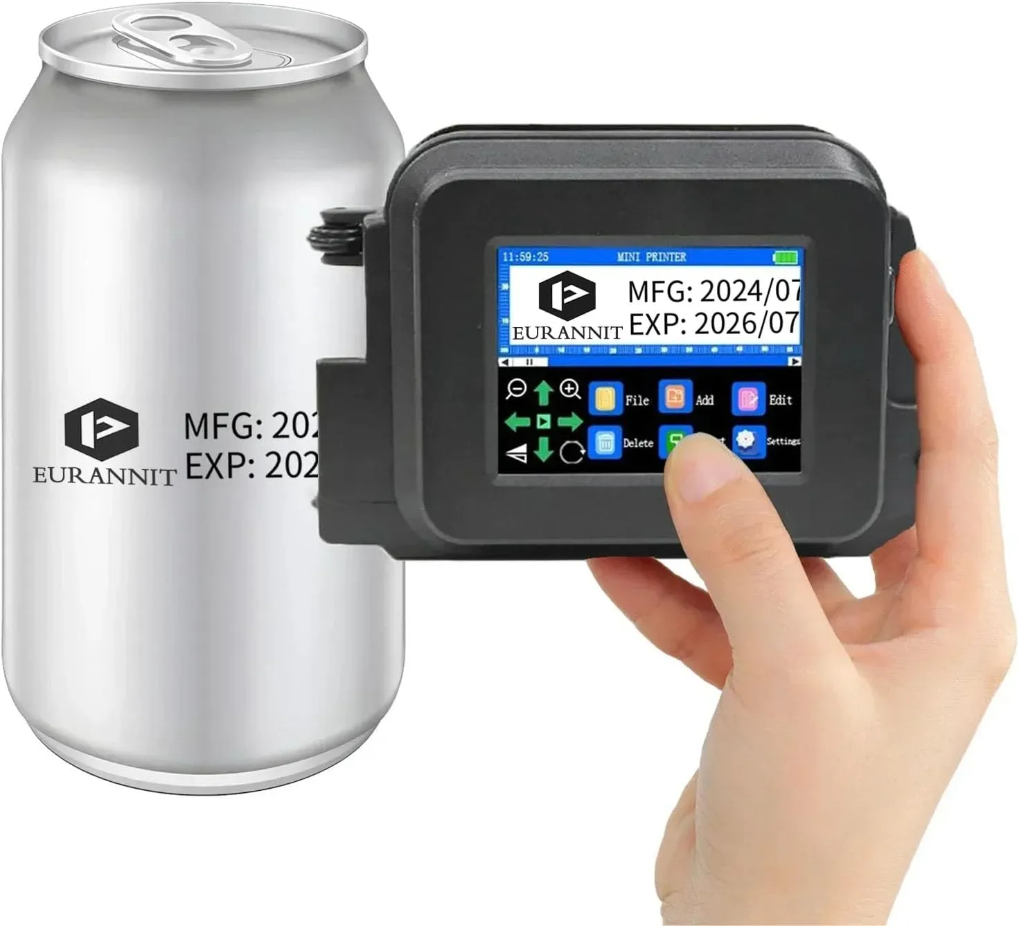XMINI Handheld Inkjet Printer 12.7mm/0.5 inch, Portable Mini Inkjet Coding Machine for Text QR Barcode Batch Number Image Logo Date with 42ml Fast Drying Ink Cartridge, Black