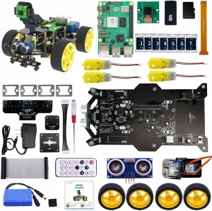 Yahboom 4WD Robot with Raspberry Pi 5 DIY Car Kit with Camera Ultrasonic Sensor etc,Python Programming Electronic AI Robotic Kit for Teens(Raspbot with Raspberry Pi 5 4GB)
