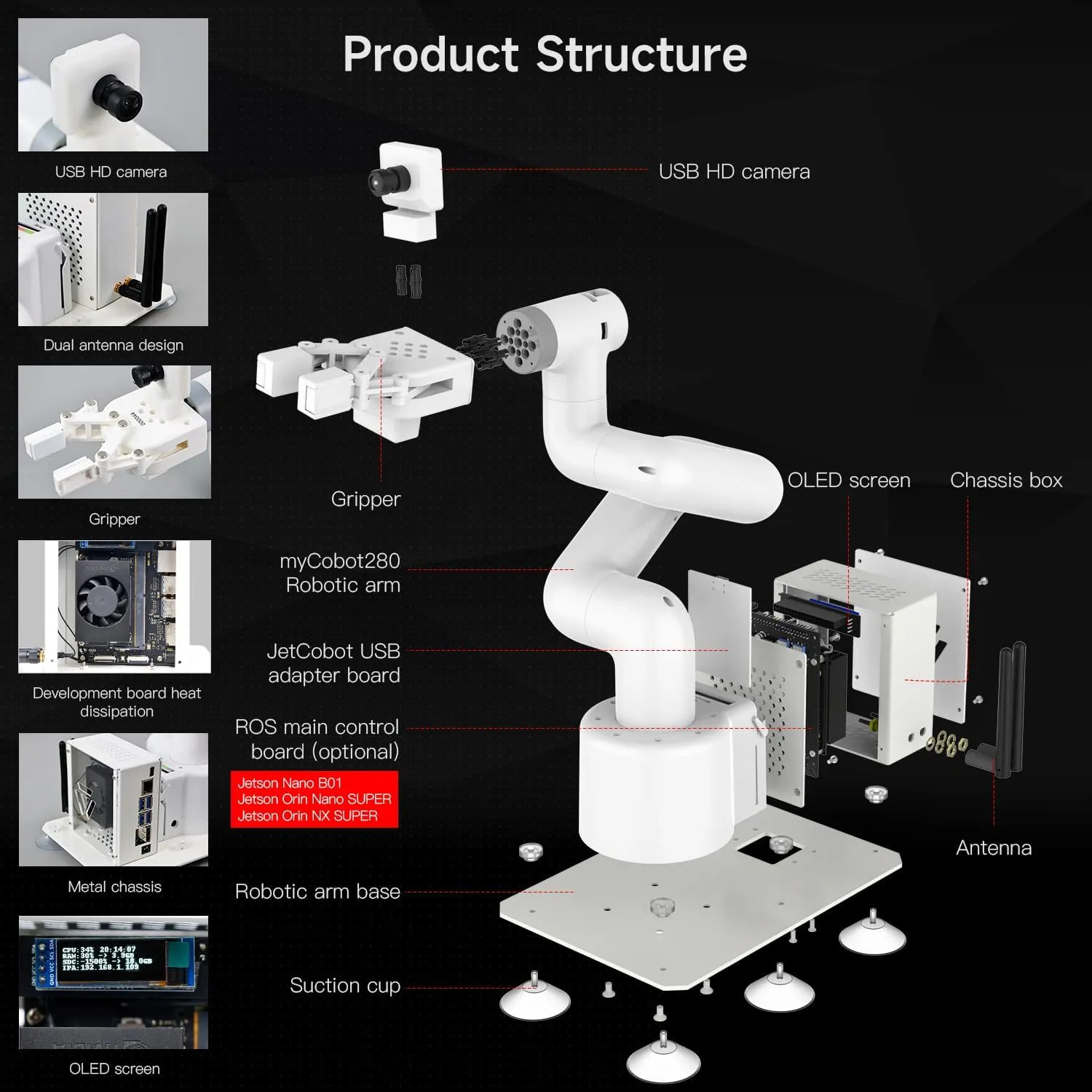Yahboom 7Axis Collaborative Robot Arm for Jetson Orin Nano Super 4GB AI Visual Recognition, Movelt, APP Control,ROS Education with Adaptive Gripper