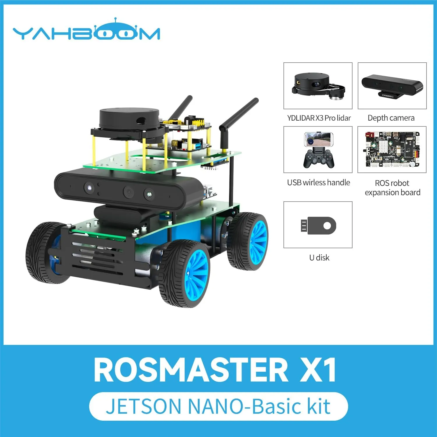 Yahboom Adult AI Programmable Python Robotic Jetson Nano 4GB SUB ROS Automatic Navigation Racing Robot Cost-Effective Kit (X1 Basic Ver-Without Nano)