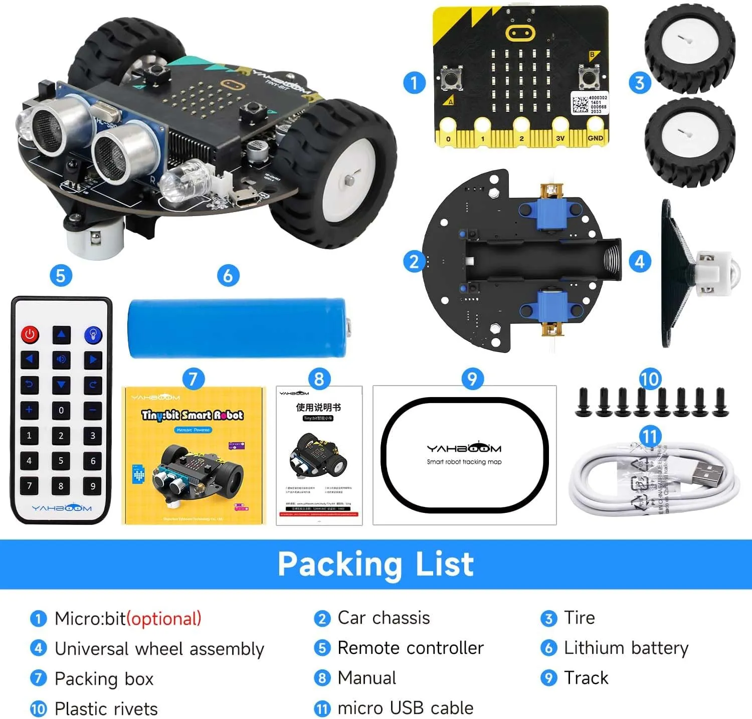 Yahboom Microbit V2 Start Robotic for Kids STEM Education Toy Car Kit DIY Programmable with Tutorial Super Cost-Effective (Robot with Micro:bit V2)