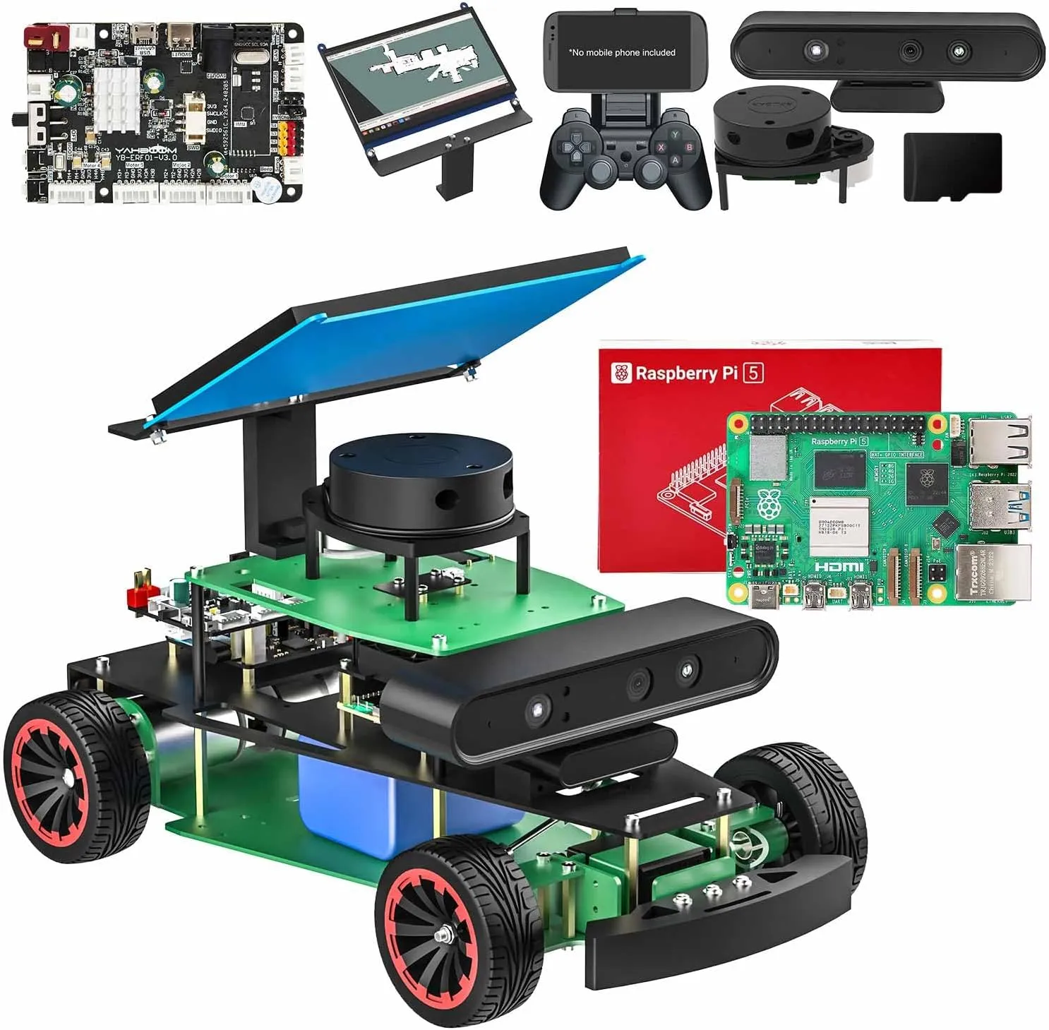 Yahboom Raspberry Pi Jetson Nano/Jetson Orin Nano Super AI Professionally Programmable Ackerman Steering Structure ROS2 Robot Kit for Adults (R2 Superior Ver with Pi 5)