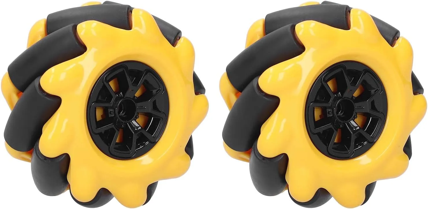 Yellow 60mm High Hideness Mecanum Wheel Omni-Directional Wheel TT Motor Hubs/Connector for Robot Car Kit DIY STEM Toy Parts((1 Pair))